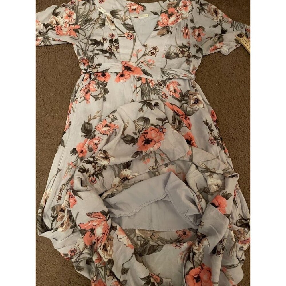 Maxi Floral Dress With Short Sleeves - Illa Illa Womens Rayon Casual Wear